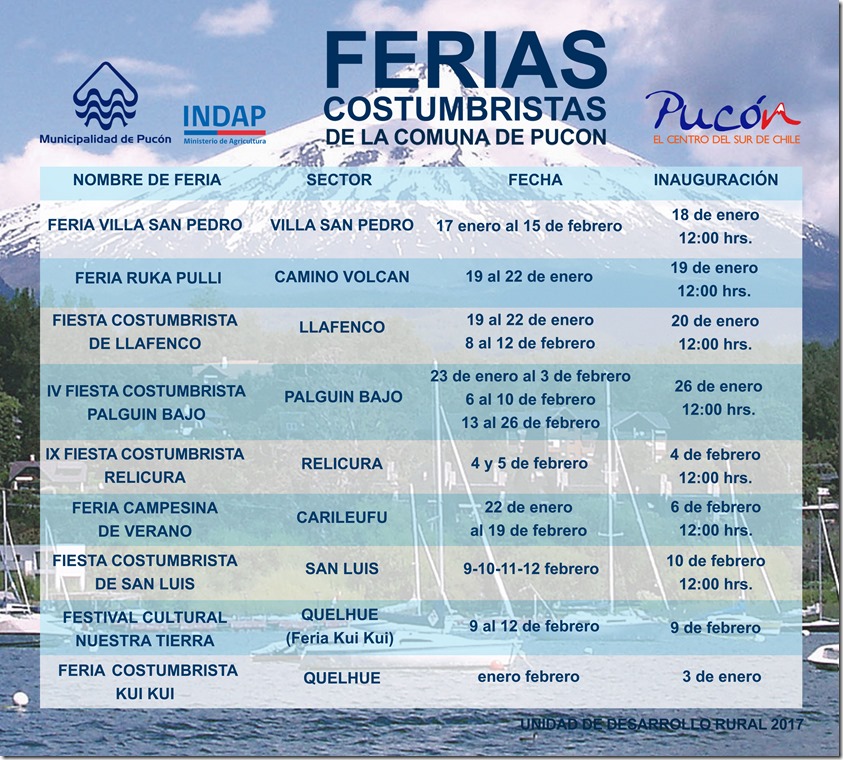 CALENDARIO FERIAS COSTUMBRISTAS COMUNA DE PUCON - FINAL