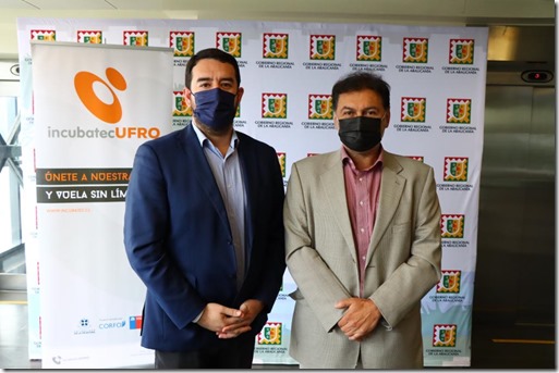 Luciano Rivas, Gobernador Regional de La Araucanía (a la izquierda) y Rodrigo Navia, vicerrector de Investigación y Postrado UFRO y representante Incubatec